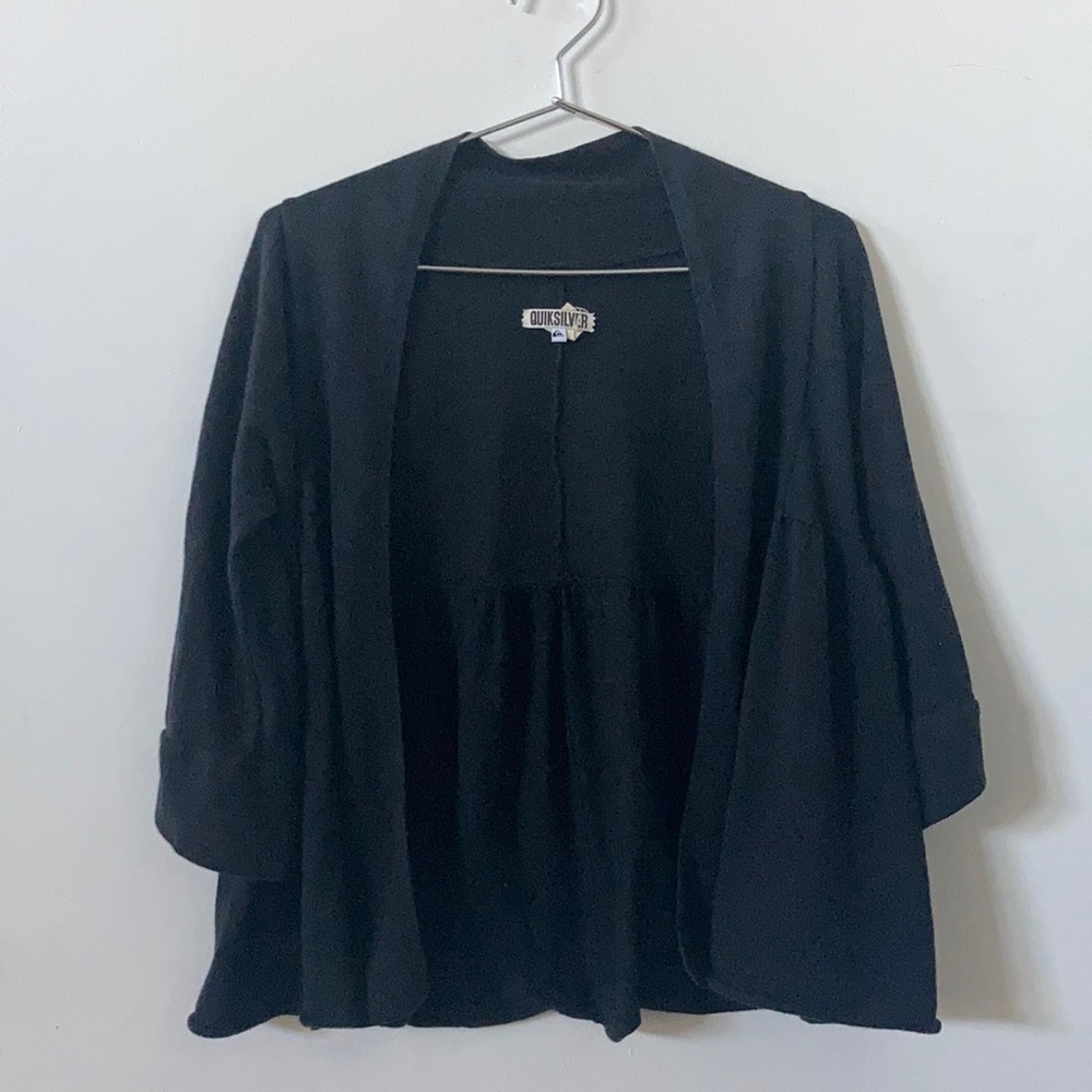 Quiksilver Black Open Front Shrug 3/4 Sleeve Cardigan - XS